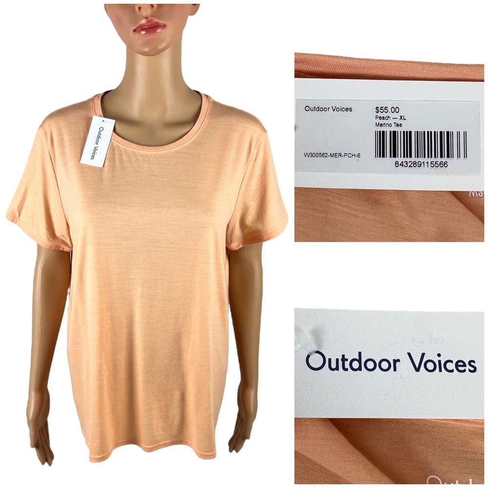 Outdoor Voices Womens XL Top Merino Tee Peach Orange Short Sleeve NWT $55